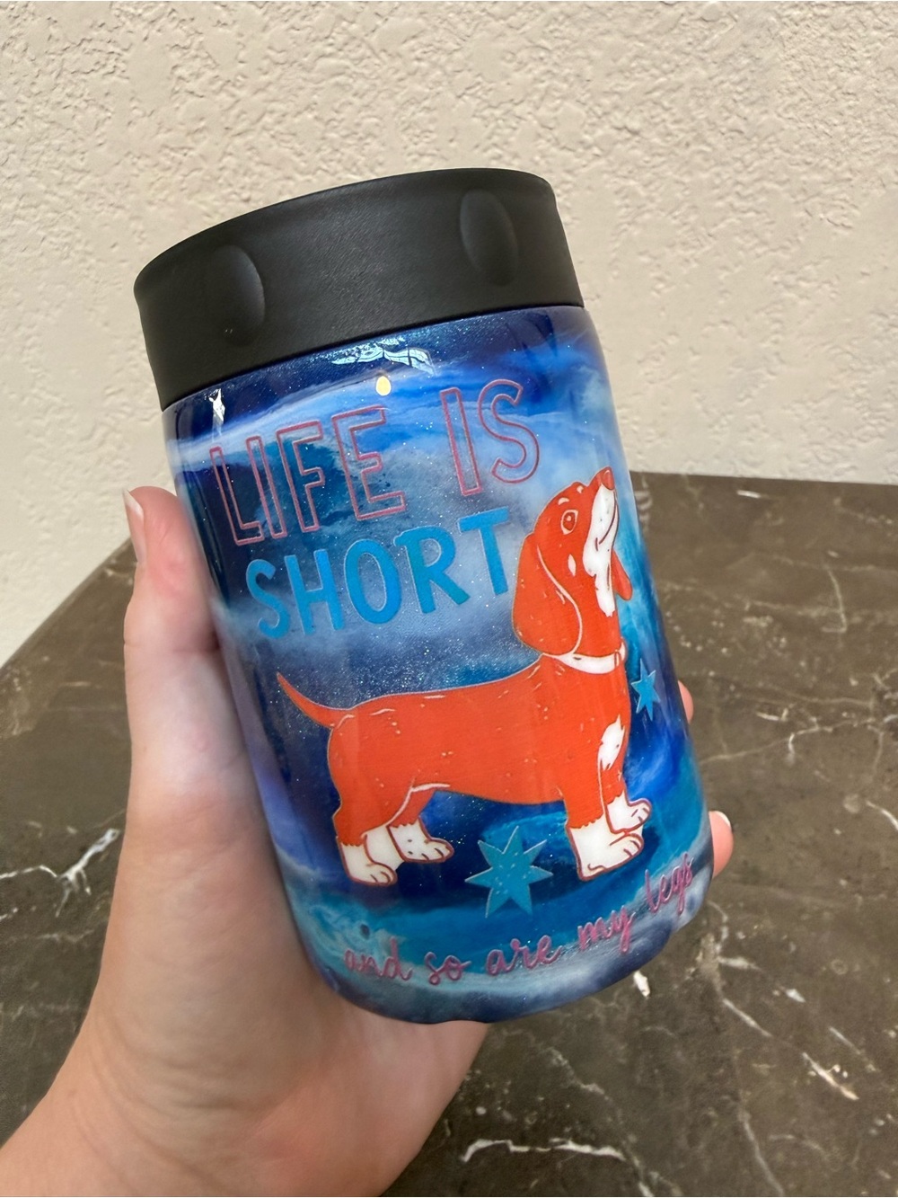 Life is Short Dachshund Weiner Dog Standard 12 oz Can Cooler Handmade